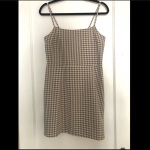 Black and cream check mini dress with lace up back